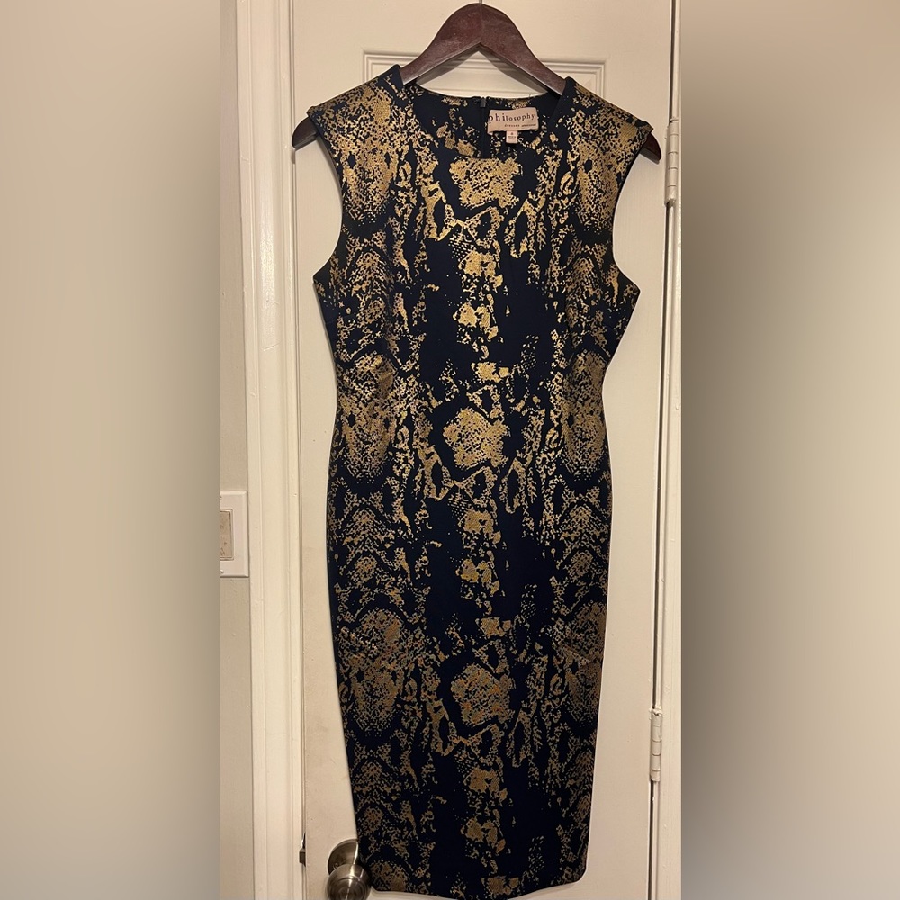 Navy blue and gold dress by philosophy republic clothing